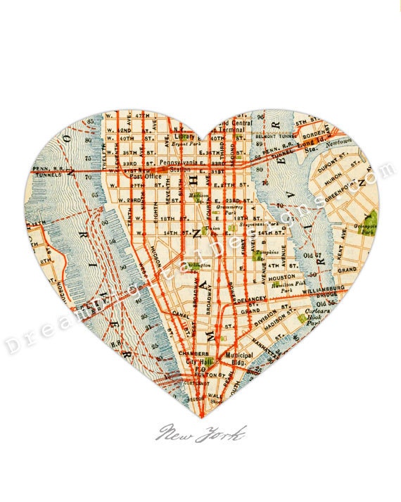 New York Heart Map Art Print City Map Wall Decor - No.P216 - As seen on Apartment Therapy