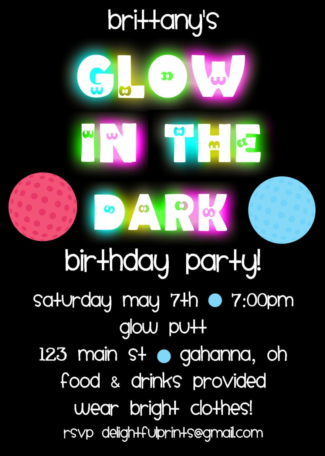 Glow in the dark golf birthday invitation ...DIY you print custom photo card by delightfulprints Il_570xn