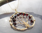 Garnet Tree of Life JANUARY Birthstone Celebration Necklace- Swarovski Crystal and 14k Gold Filled