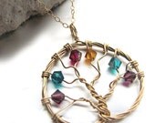 Personalized Mothers Necklace - Family Tree of Life Birthstone Pendant