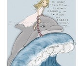 Dolphin Girl - blonde hair - That My Heart May Sing - Scripture Art Print - Children's wall art - girl's nursery decor