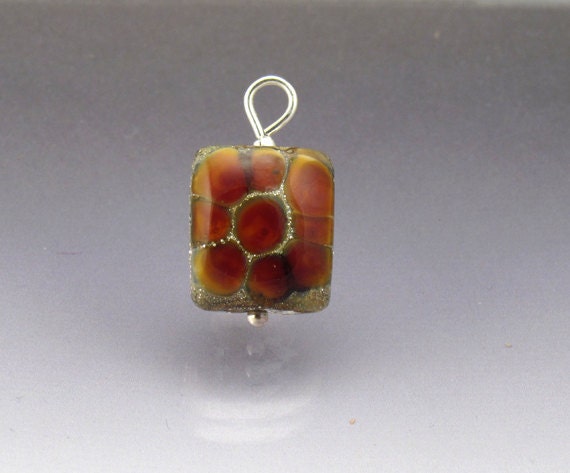 Handmade charm pendant lampwork glass bead sterling silver orange sea rocks bead jewelry jewellery Anne Londez SRA OOAK