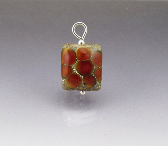 Handmade charm pendant lampwork glass bead sterling silver orange sea rocks bead jewelry jewellery Anne Londez SRA OOAK