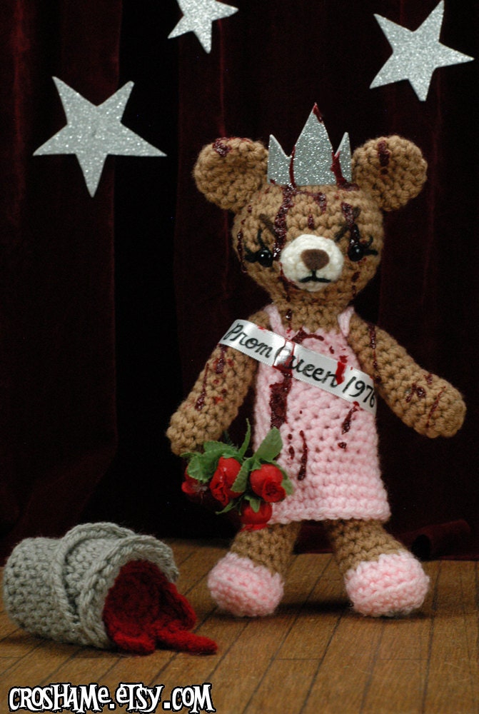 Carrie Bear - CUSTOM crocheted "antigurumi" Prom Queen