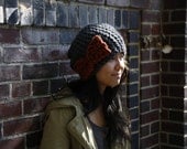 Thick Crocheted Slouchy Gray Hat With Bow