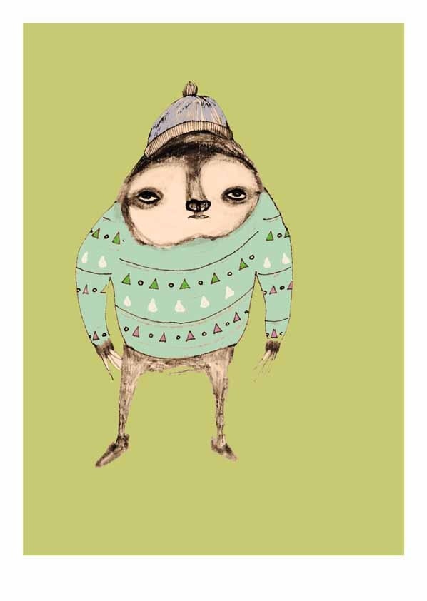 Kids Wall Art. Mr Sloth. limited edition art print by Ashley Percival.