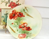 Cabinet Plate, Orange Roses, Antique German Plate, Bavaria China, Decorative Wall Art - Red / Green