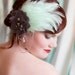 Seafaring Siren Bridal Prom Headpiece Feather Fascinator Mint Green Wedding Headband Flapper Millinery