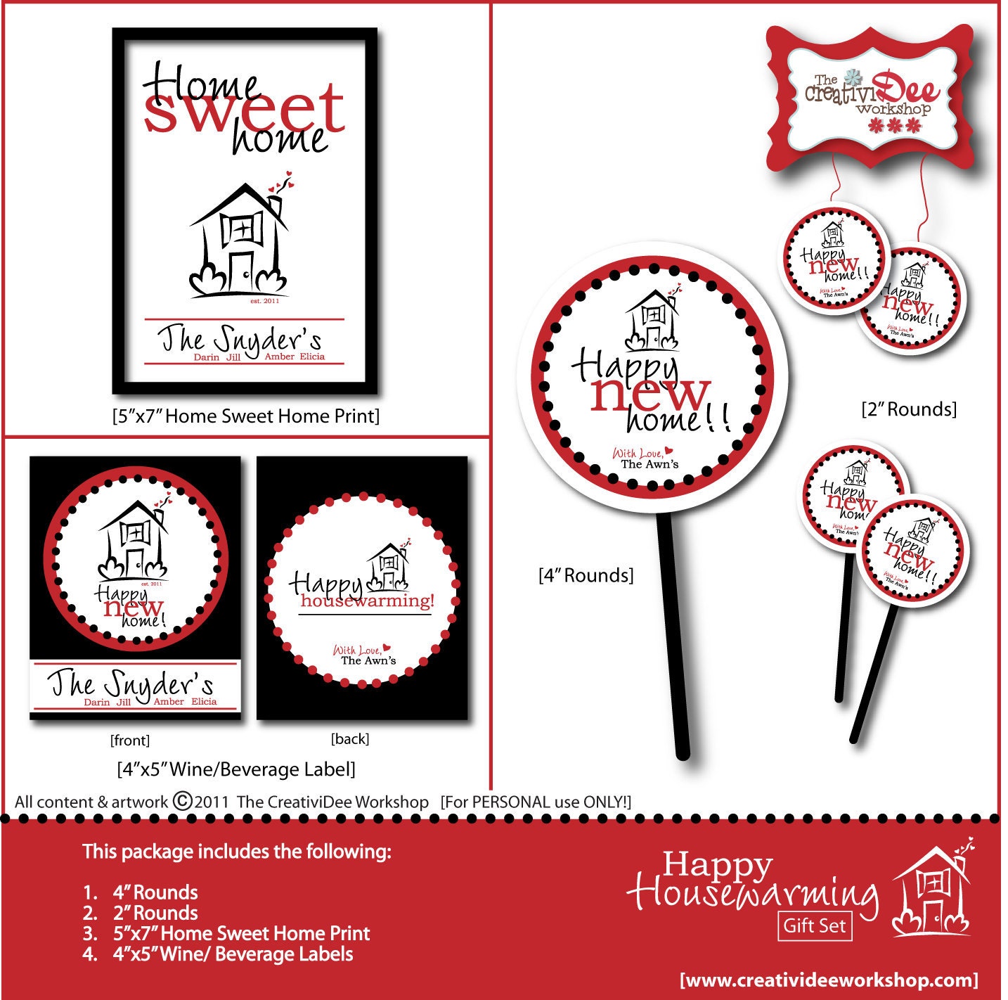 Printable Personalized Housewarming Gift Set - Wine Label, 5x7 Print, Party Rounds