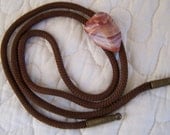 Vintage 60's Bolo Tie Marblized Polished Stone with Sienna Brown Cord