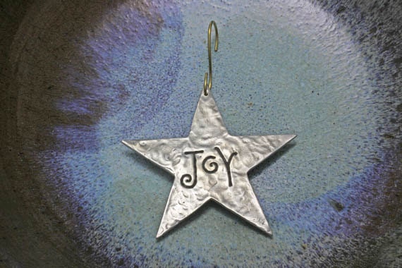 Christmas Star "Joy" Ornament in silver pewter