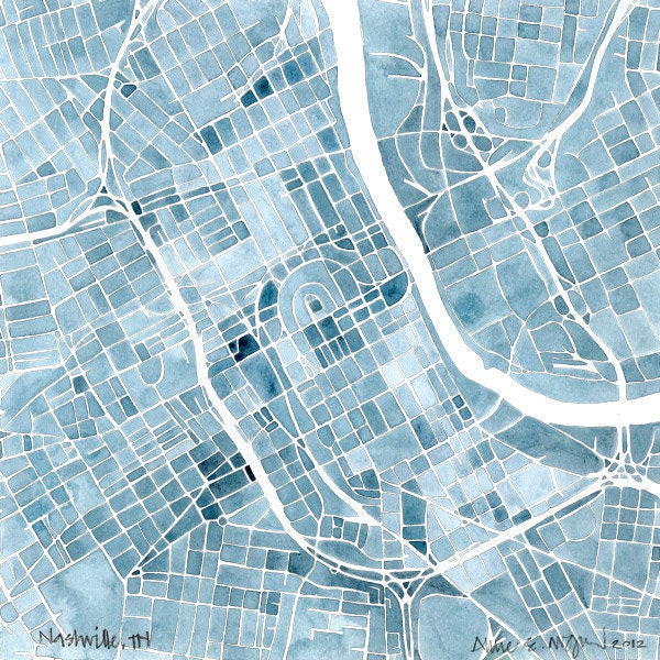 Nashville Blueprint 8x8 Summit Ridge Map Print Indigo Blue Jean Southern City Map