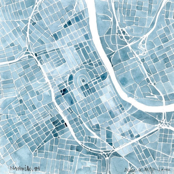 Nashville Blueprint 8x8 Summit Ridge Map Print Indigo Blue Jean Southern City Map