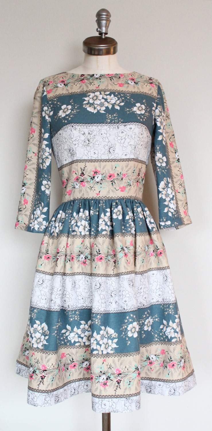 Vintage1950s inspired dress. Size 2 European 34 xsmall. Handmade. Ready to ship.