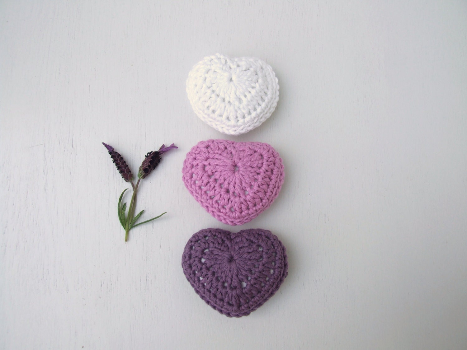 lavender hearts organic crochet set of 3