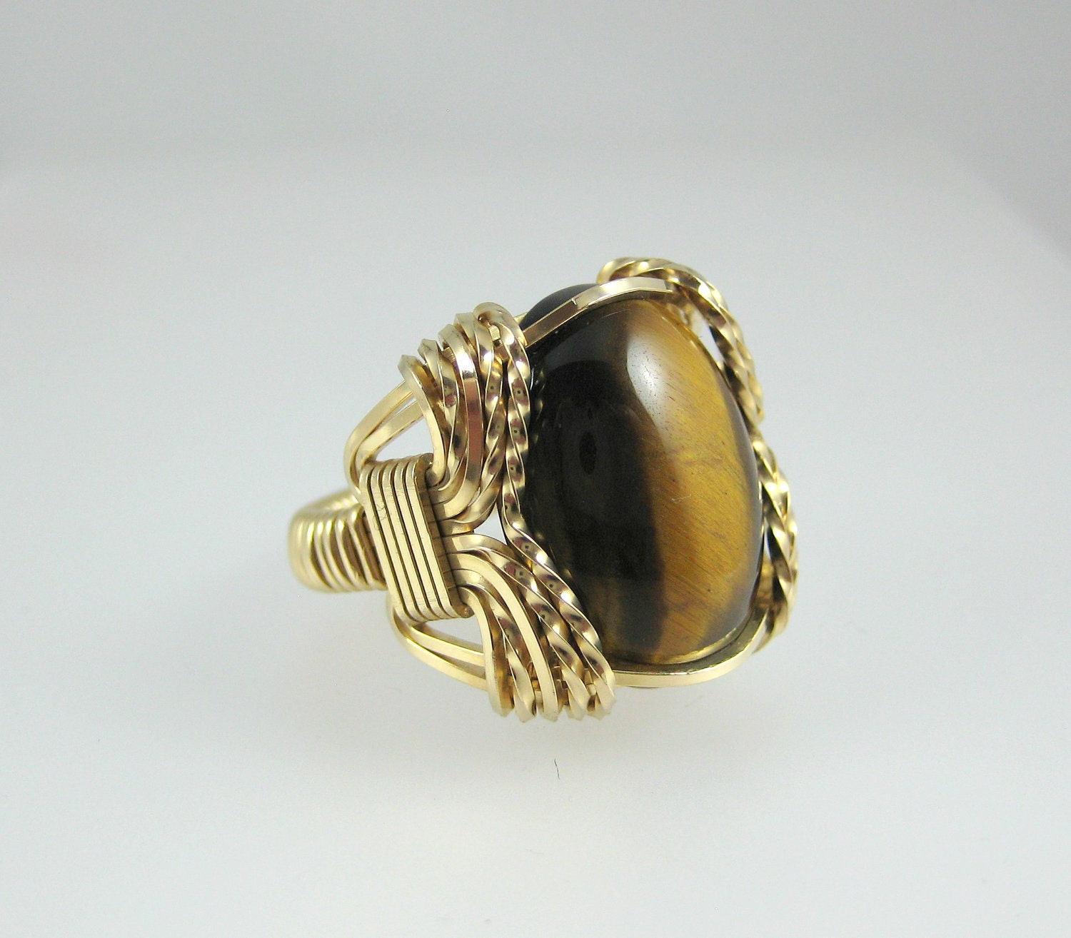 Wire wrapped gold tiger eye Pharaoh's ring