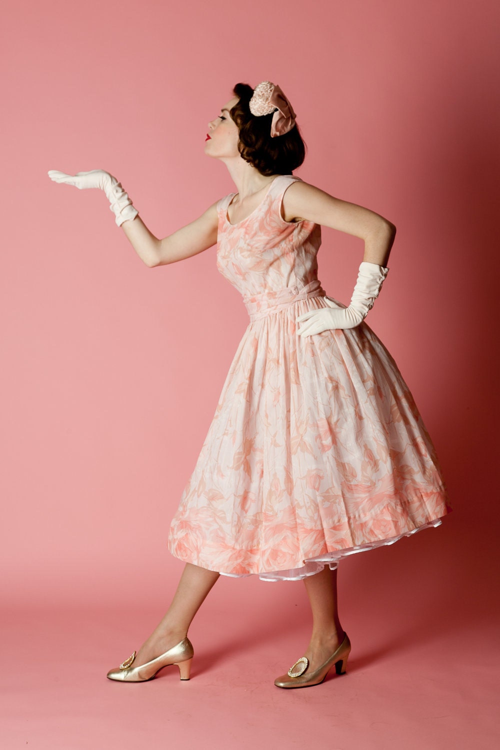 Vintage 1950s Dress Pink Jerry Gilden Blush Wedding Bridal Fashions