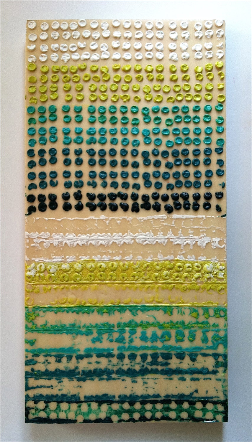 Citron Turquoise, 6" x 12" original Encaustic painting on wood, original modern art