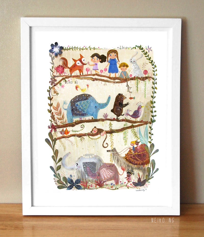 Animal Art Print Great For Children's Rooms, Christmas Gifts, 8X10- Middle Size illustration print.