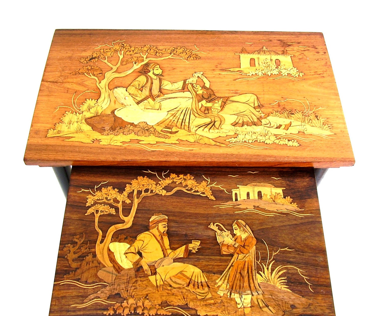 Vintage Wood Furniture Nesting Tables Art Nouveau 1930s