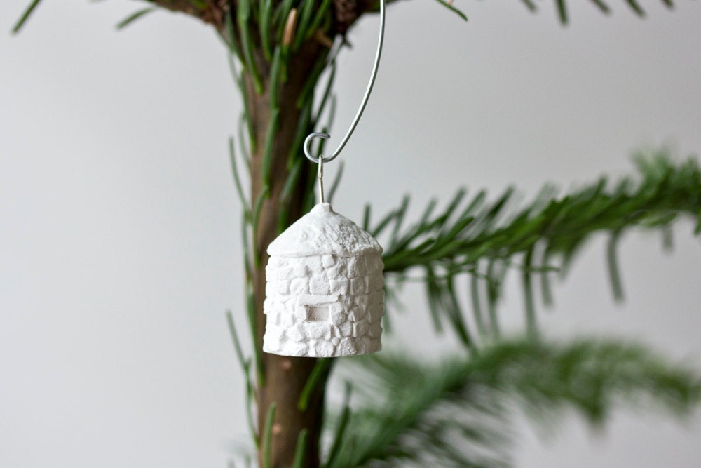 french pigeonnier ornament - pure white unglazed porcelain holiday ornament modern designer france french clay house