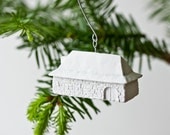 french carriage house ornament - pure white unglazed porcelain holiday ornament modern designer french cottage