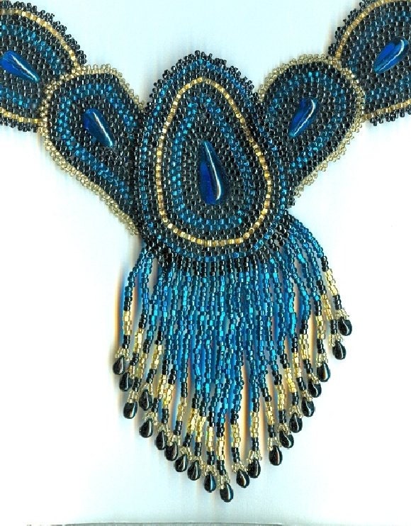 Black Beadwork Necklace Fringed Choker Peacock