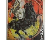 Vintage Circus Poster, Kine Circus Black Stallion Horse, Dimitri Knie Riding Bull, Print,  Jack Rennert, USA