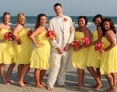 Beach Weddings Silk Bouquets Orange hot Pink Yellow bridal party accessories, brides maid bokay, artificial  flowers, destination wedding