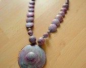 Painted Metal Medallion Necklace Vintage 1970s Large Pendant Statement