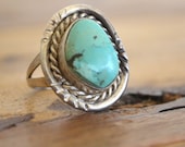 Green Turquoise Ring Vintage Sterling Silver Ring Size 8 Rope Detail
