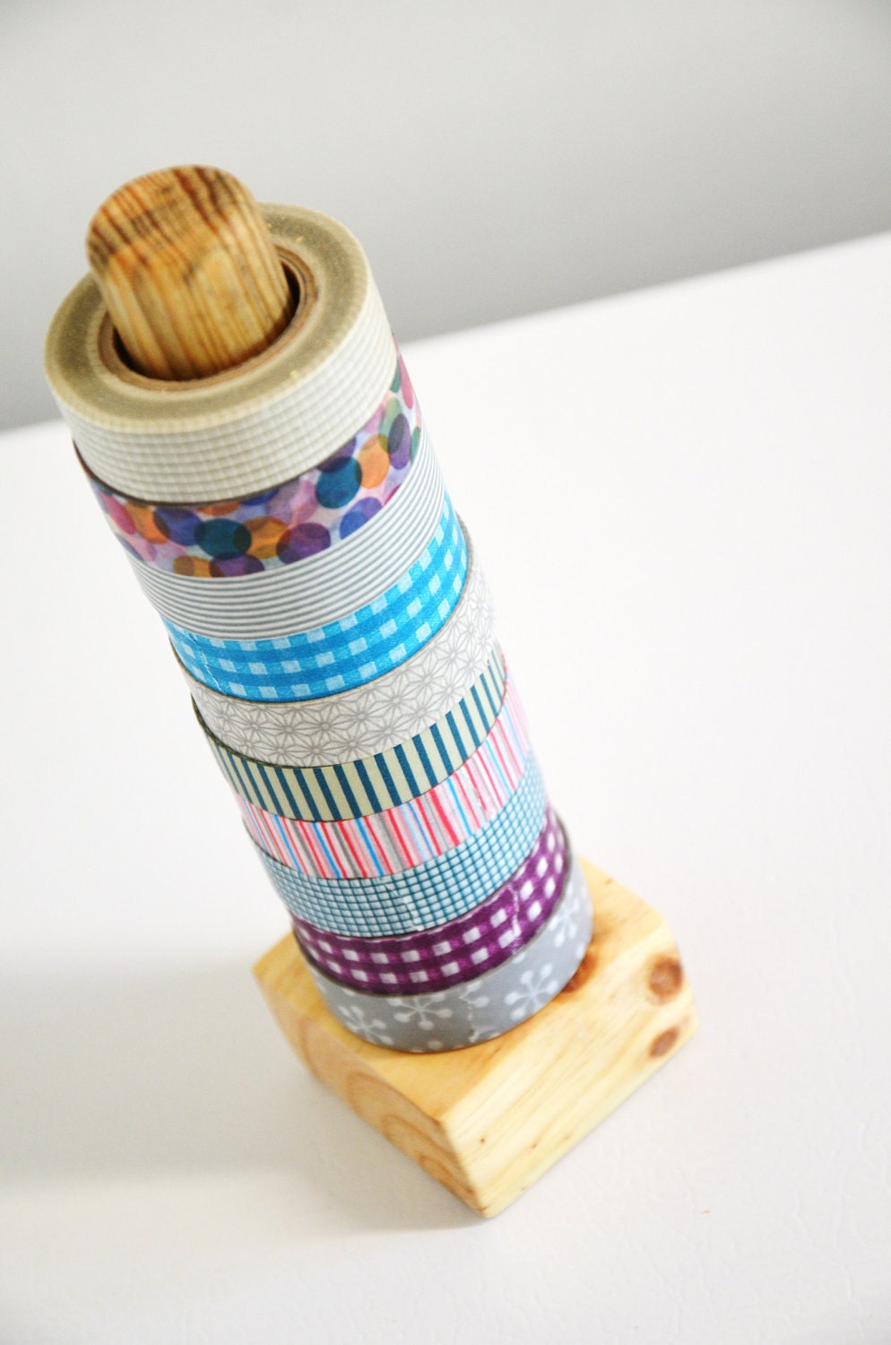 Washi Tape Organizer - Wood Masking Tape Holder - Eco friendly Wood Japanese Tape Dispenser for 10 rolls - coworkers gift