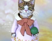 Art Doll, Original Tabby and White Cat, Hand Painted Folk Art Figurine Sculpture, Tabitha by Max Bailey, Free Shipping Within The USA