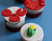 Crab, Lobster and Corn Cob Fondant Toppers Perfect for a Seafood Boil Party