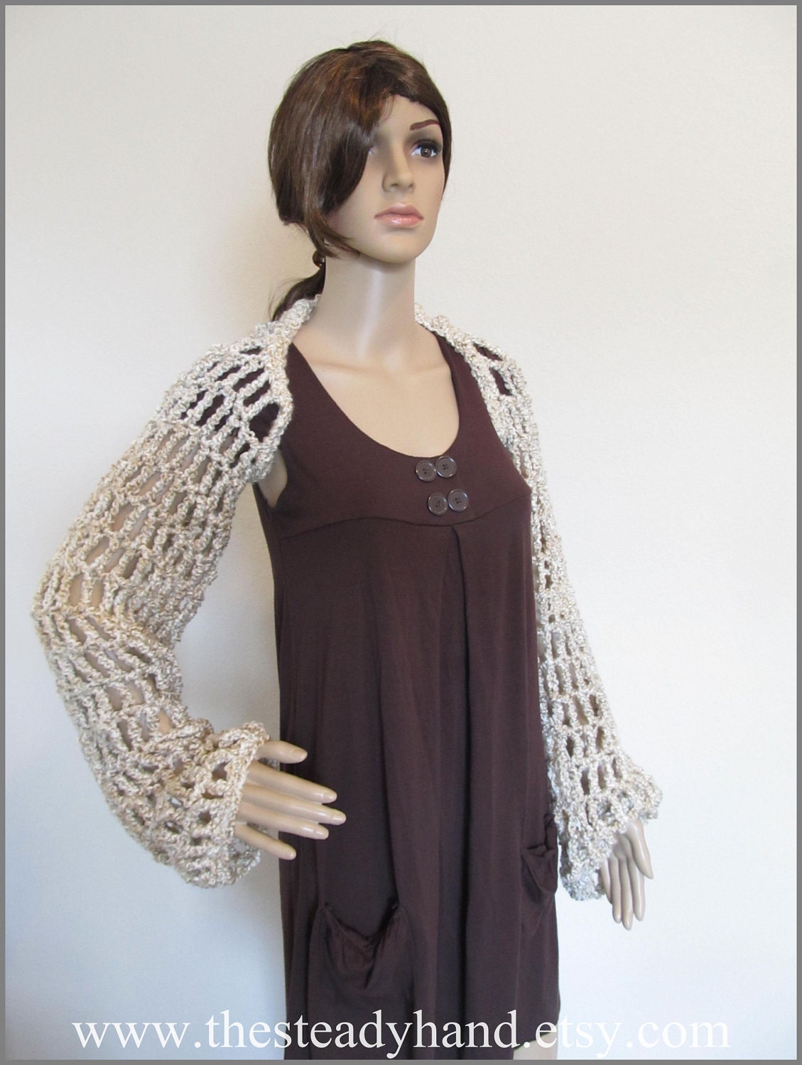 Adult Beige Open Mesh Shrug D55