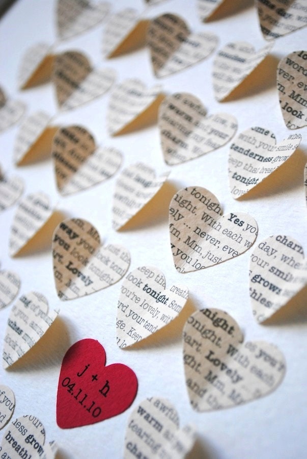 First Anniversary Gift, Personalized 3D Hearts - made with song lyrics, love letter, or vows (Unique wedding present)