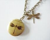 Locket with antiqued Dragonfly , Vintage Vibe