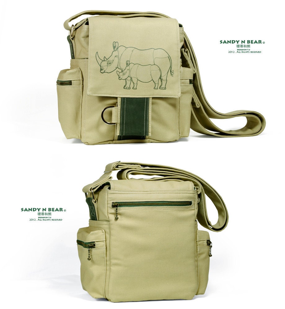 Design Messenger Camera Bag - Rhinoceros ( Handmade / Canvas / Cotton / Unisex )