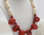 RUSTIC BEACH NECKLACE, Natural Red Coral by Cheydrea