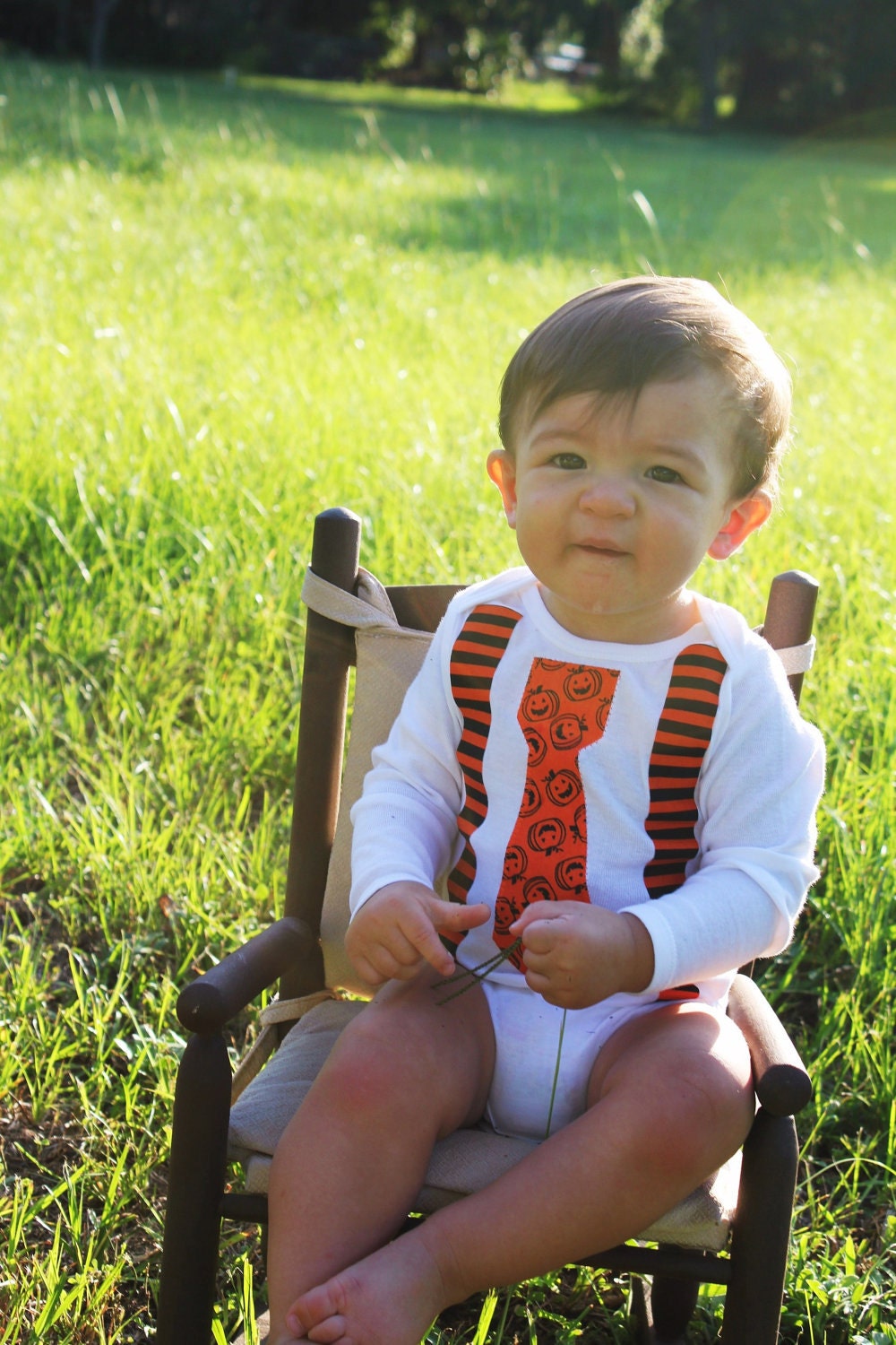 Boy Halloween Tie and Suspenders Onesie Tiie Newborn to Adult T Shirts OneZ oRaNgE bLaCk pUmPkInS