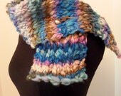 Hand Knit Scarf/ Blue Scarf / Blue and Multi Striped / Hand Spun / Hand Dyed/ Art Yarn
