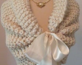 Wedding Shawl / Bride Bolero / Shrug / Bolero / Bridal Shawl / Ivory Shawl / Winter Wedding / Shawl with Ribbon