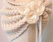 Wedding Shawl / Bride Bolero /Shrug / Ivory Shawl with flowers / Winter Wedding / Custom Hand Knit