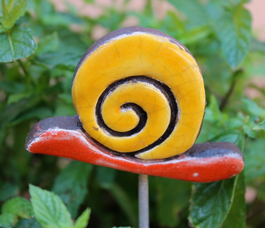 snail garden stake - plant stake - garden decor - lawn ornament - plant marker - ceramic - frost resistant - large snail