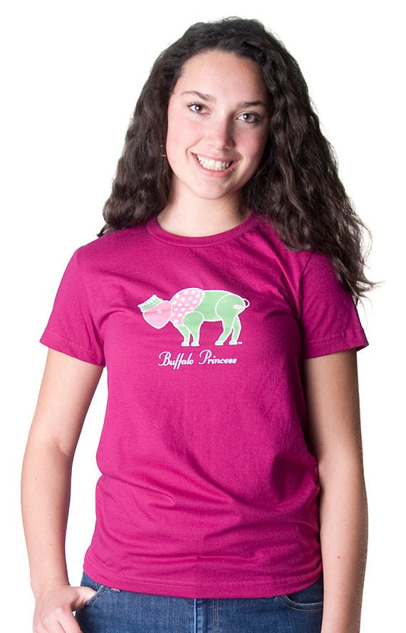 Ladies T-shirt Princess Buffalo Crown, Pink, Green and Cute
