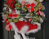 Christmas Wreath-"Santa Diva" Door Decoration  "MADE to ORDER item" (Please see Production Time/Ship Date) Petals & Plumes Original Design