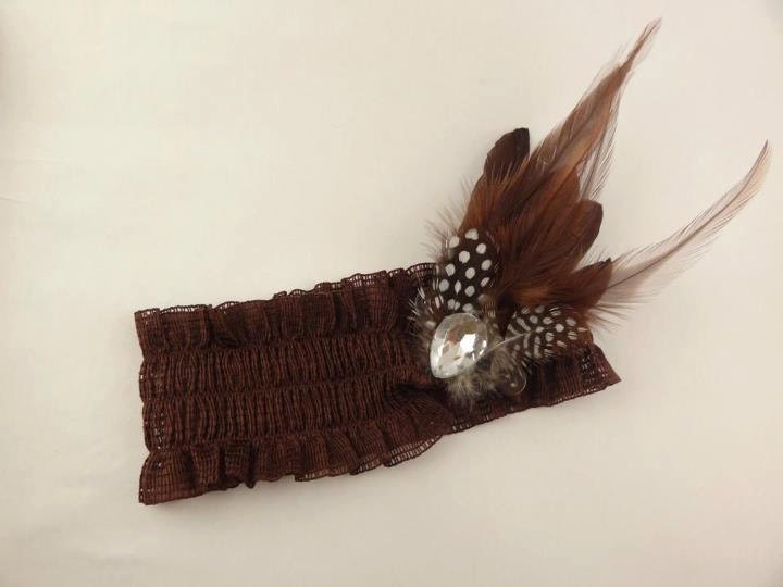 Brown Fascinator  Great Gatsby Style Head Piece  Feathers, Rhinestone, removable  Hair Clip