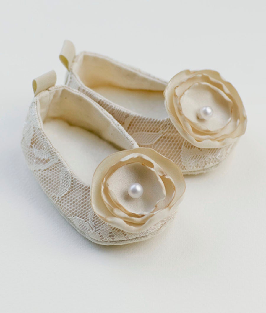 14 colors - Baby Girl Baby Shoes - Beige Lace Ballet Slippers - Ballet Flat - Wedding Flower Girl Shoes - Baby Souls Couture Baby Shoes
