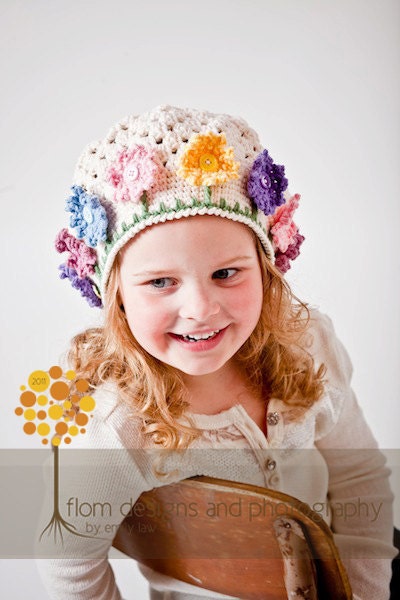 Crochet Pattern for Flower Garden Hat - 5 sizes, baby to adult - Welcome to sell finished items