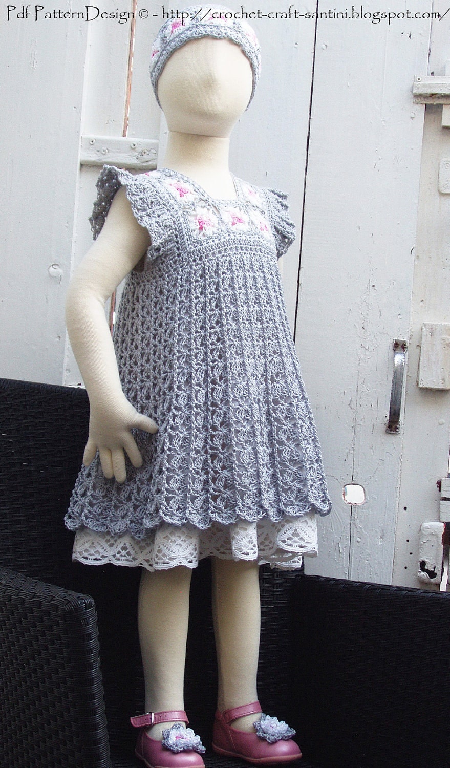 Grey Granny Square Crochet Dress Pattern -Toddler Girl - Instant Download